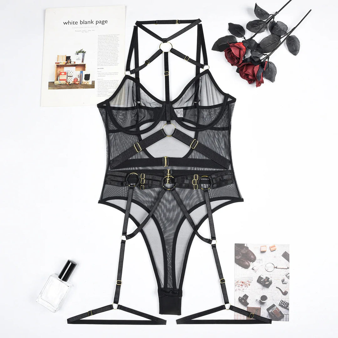 THEA | STRAPPY MESH HARNESS BODYSUIT