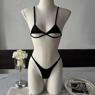Demeter black micro set on a mannequin, front