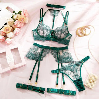 Parvati green five-piece set laid flat