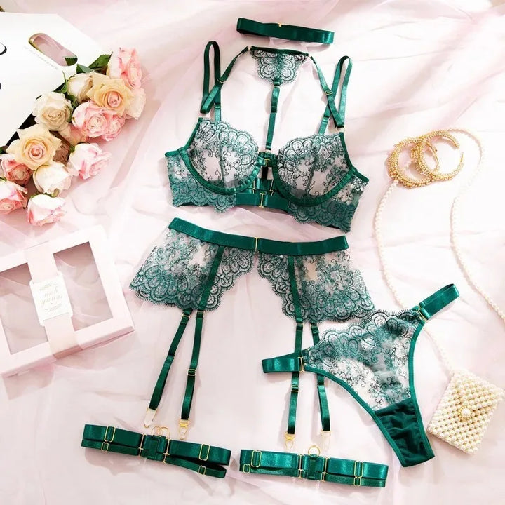 Parvati green five-piece set laid flat