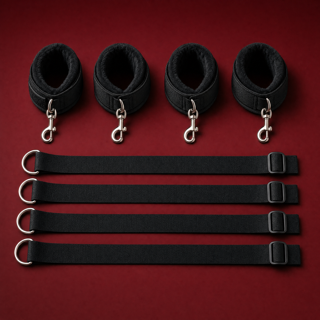 Bellamy bed restraint kit: four plush-lined cuffs and four adjustable straps