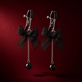 Camille lace bow nipple clamps with bells