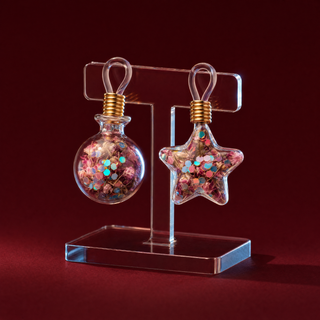 Celeste non-piercing nipple charms with glass pendants on a burgundy studio background