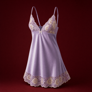 Lavender lace chemise on a burgundy studio backdrop