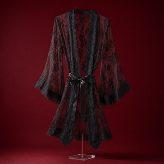 Lace robe on a burgundy studio backdrop