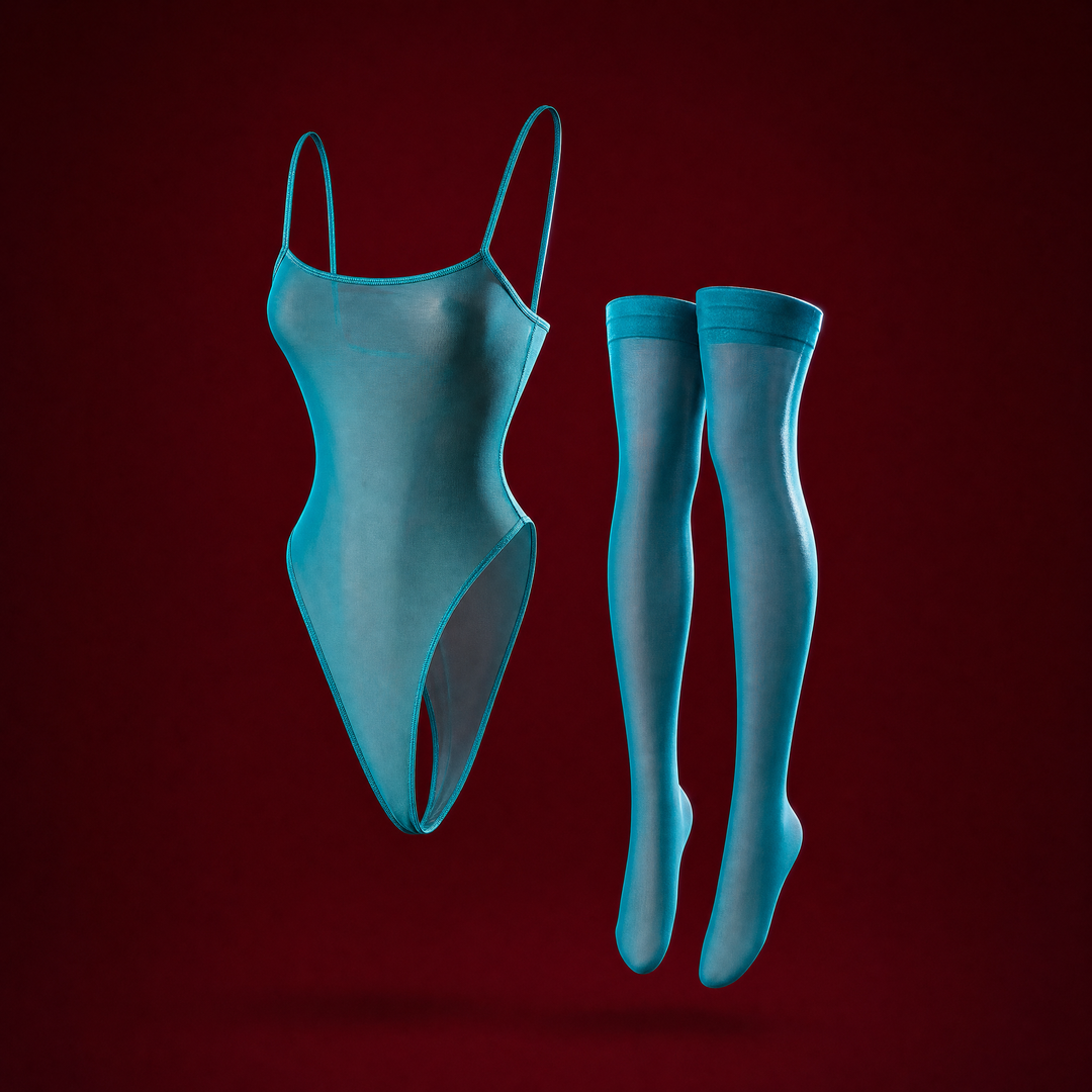 Sidonie sheer mesh bodysuit with matching stockings in five colours